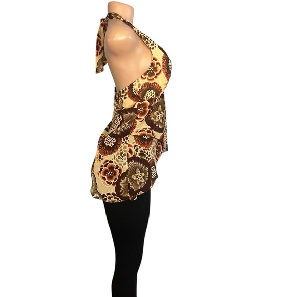 3/$30 🍂 BCX Y2K Floral Halter Neck Top Brown and Cream - Picture 5 of 9